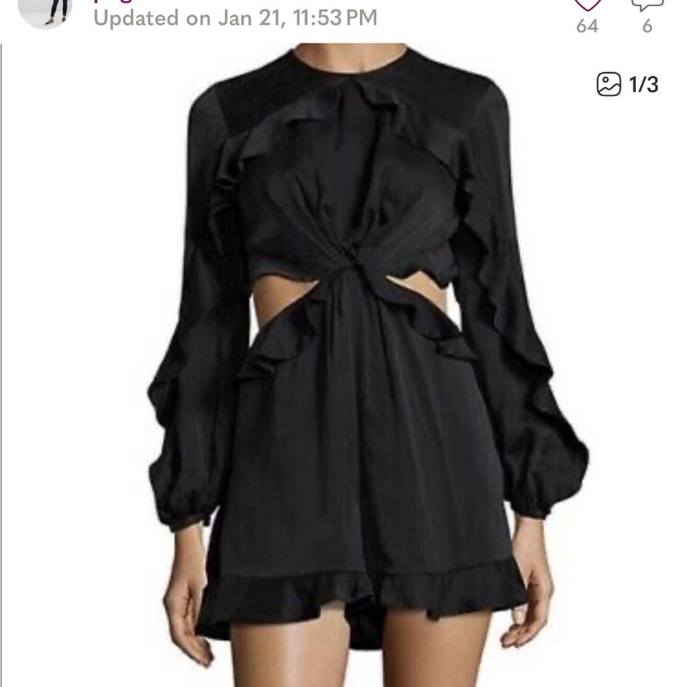 Zimmermann Black Long-Sleeve Cutout Ruffle Romper